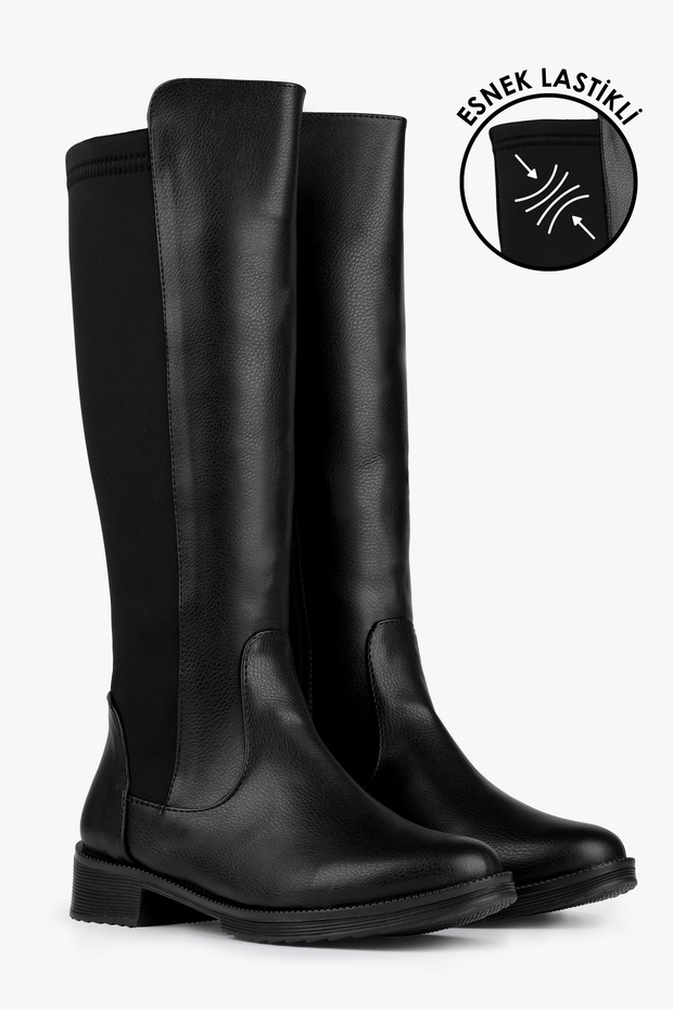 Női Justine fekete bőr cipzáras csizma fekete bőr - 2
