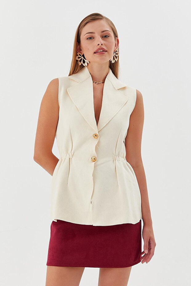Elastic waist vest blouse cream