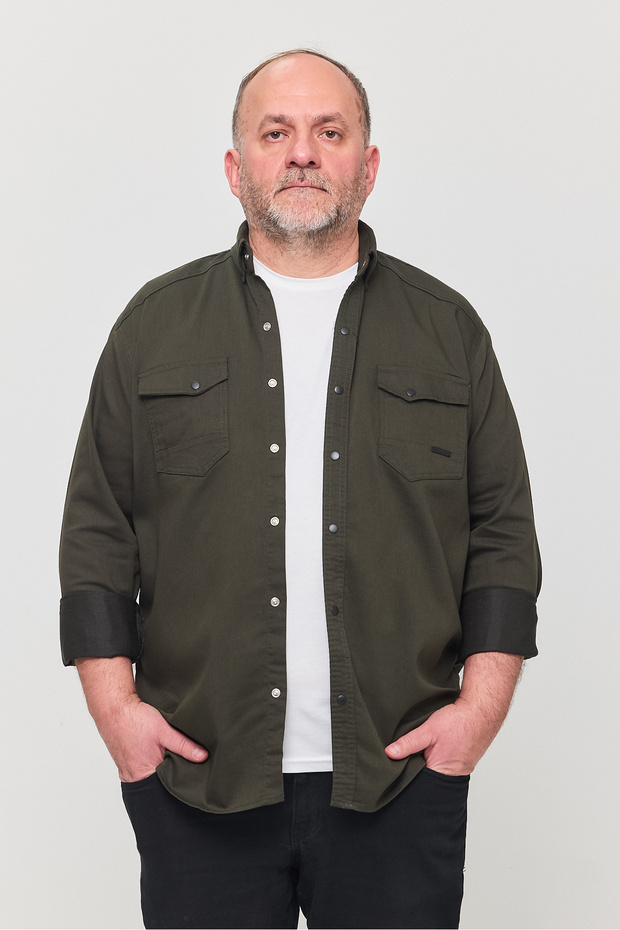 Large Size Men's Lycra Double Pocket Lycra Jeans Shirt (110-115 Kilos Fits 5XL)