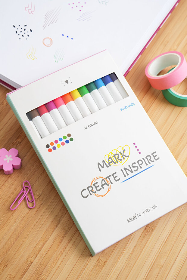 12 Renk Fineliner 0.4 mm Yazı ve Çizim Kalem Seti - 5