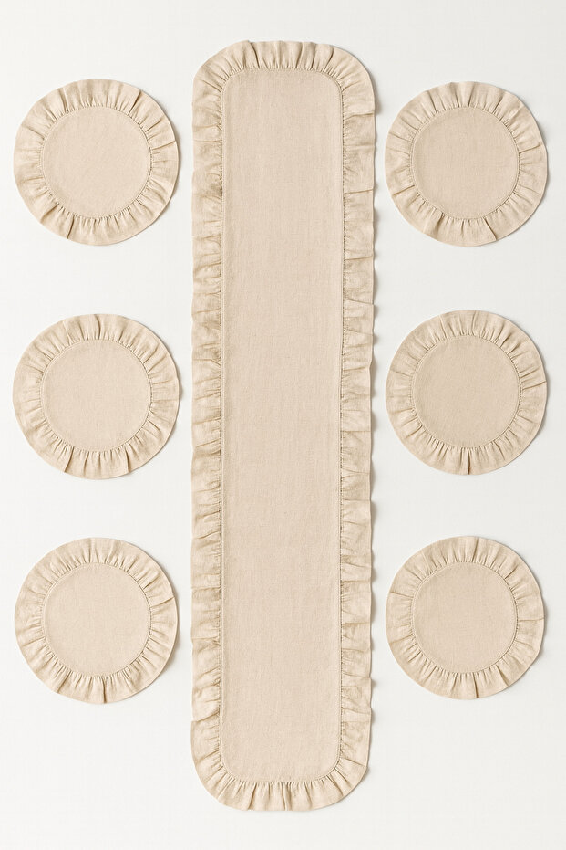 Ruffled Runner and Placemat Set - Tablecloth Set 7 Pieces 150X50 - 4