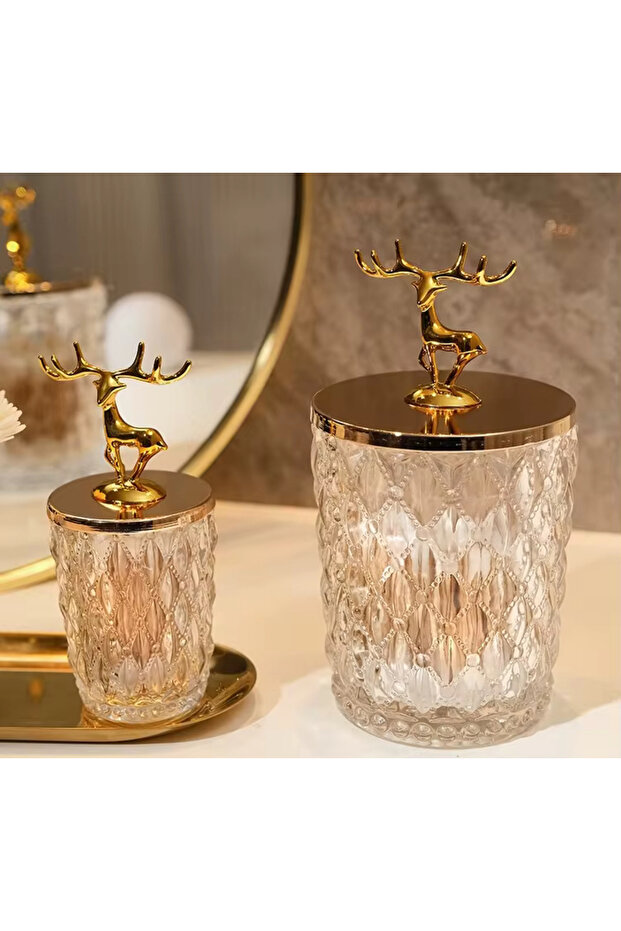 2-Piece Metal Deer-Detail Lid Glass Jar Sugar Bowl and Decoration