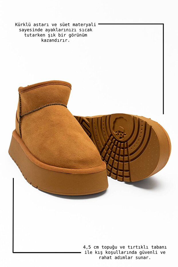 Günlük Kadın Taba Bot Kalın Taban Ultra Mini Süet Bot Kışlık Bootie 400u - 4