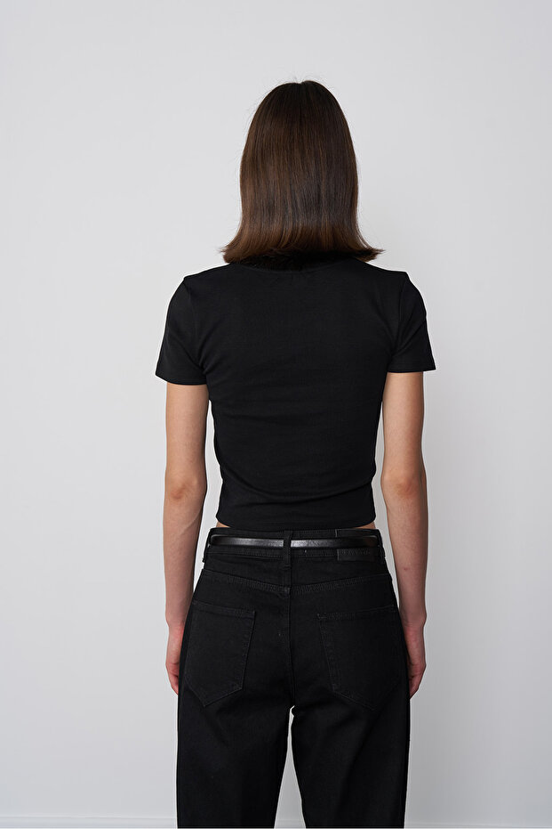 Baskılı Crop Tshirt - 4