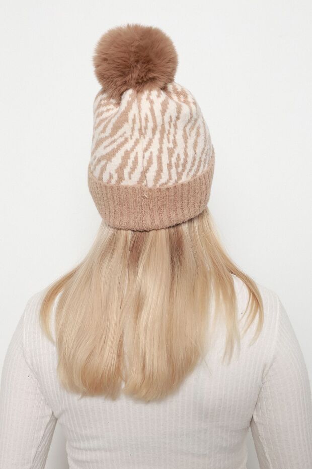 Wool Camel Zebra Patterned Beret - Bere1138 - 8