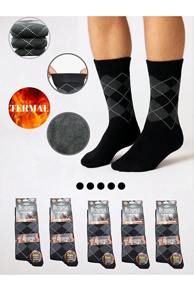 5 Pack Seamless Thermal Plaid Men's Towel Socks
