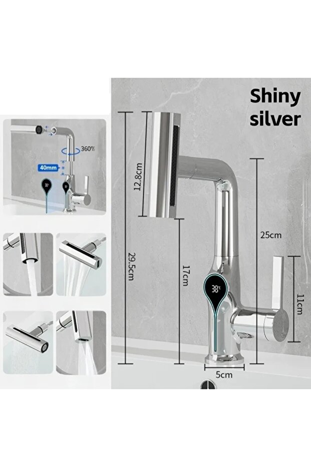 Smart Digital Temperature Led Display Bathroom Sink Faucet with Elevator 4 Functions Imported 7 Years Warranty - 3
