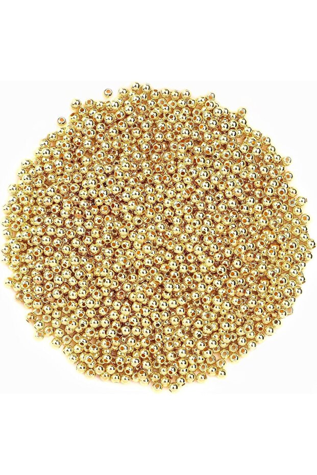 1500Pcs 4mm Spacer Round Beads Smooth Loose Ball Beads for Bracelet Necklace Jewelry (Color: Gold)