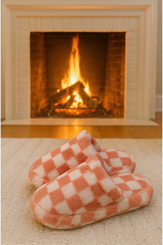 Checked Indoor Women's Home Slippers Casual Comfortable Winter Slippers