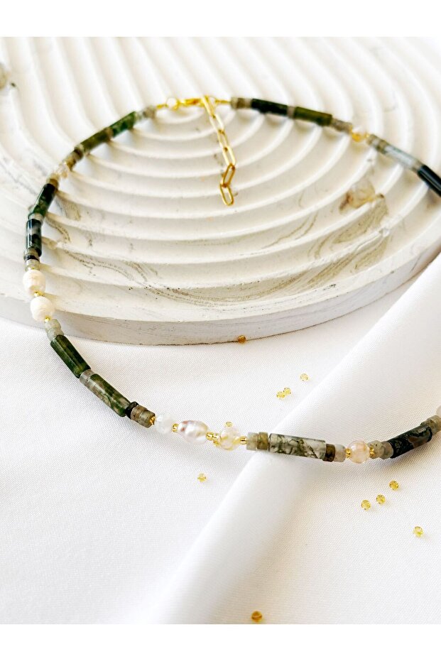 Real Pearl Jade and Citrine Natural Stone Women's Necklace