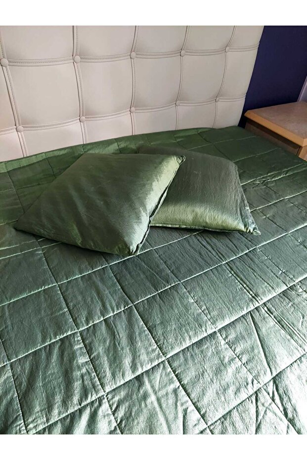 Ipek Şantuk Yeşil Çift Kişilik Yatak Örtüsü 280x300cm 2 Adet Kırlent , Muhteşem (1 ADET SET) - 6
