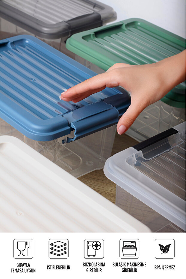 2'li Set 5-10L Kilit Kapak Saklama Kutusu Deterjanlık - Un Bakliyat Erzak Saklama Kabı Organizer Box - 3