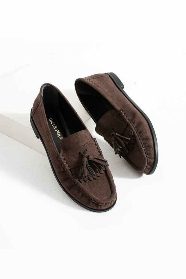 Women's Suede Loafer Tasseled Casual Shoes Belza Brown
