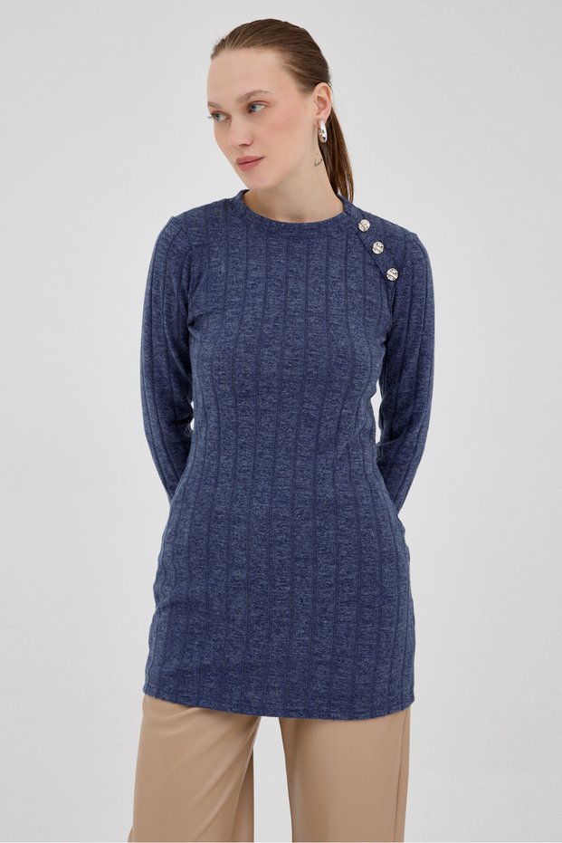 Laci Button Detailed Striped Knitwear Tunic 8132A