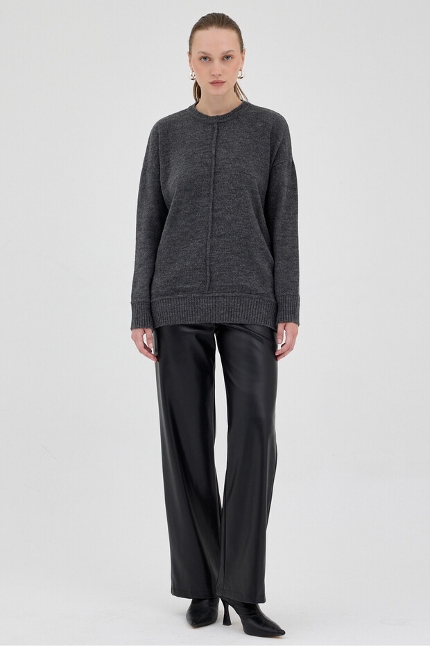 Pulover de damă cu decolteu oversize antracit 2345