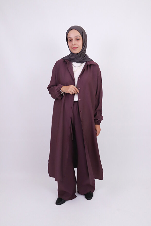 24048 Women's Dusty Rose Slit-Waist Long Ferace Shirt