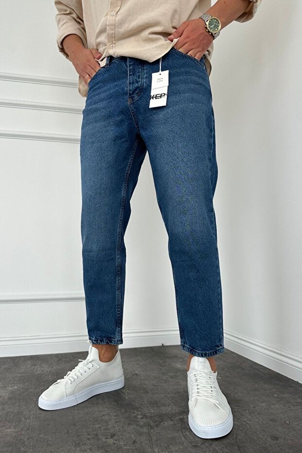 Men's boyfriend fit navy blue jean jeans ke-188