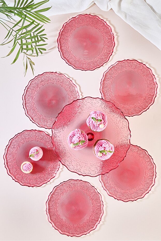 طقم أطباق تقديم الكيك مكون من 7 قطع من نسيج - 3