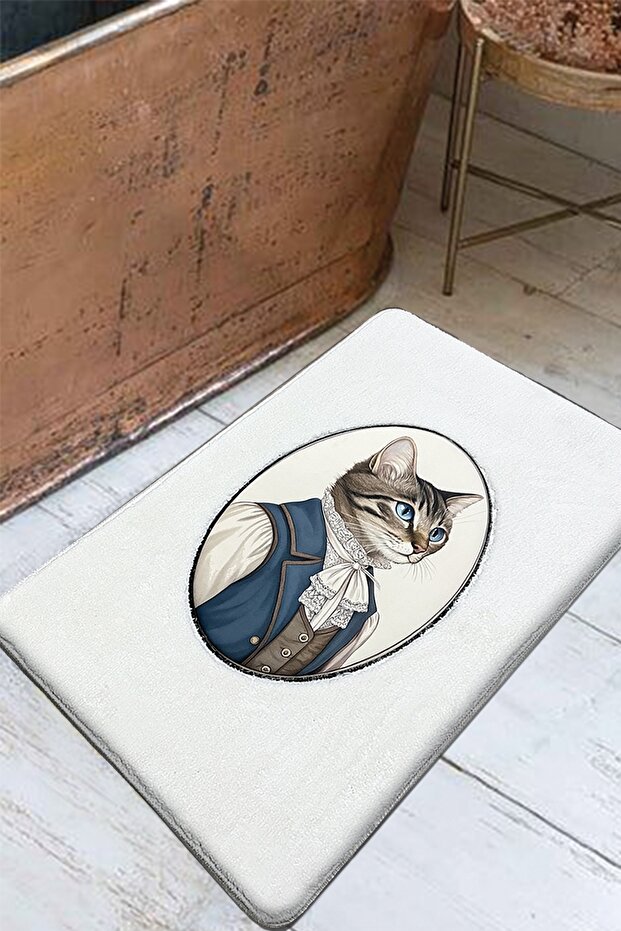 Modcat Ekru Tekli Nakışlı Banyo Paspası ,Kaymaz Tabanlı 60x100cm - 3