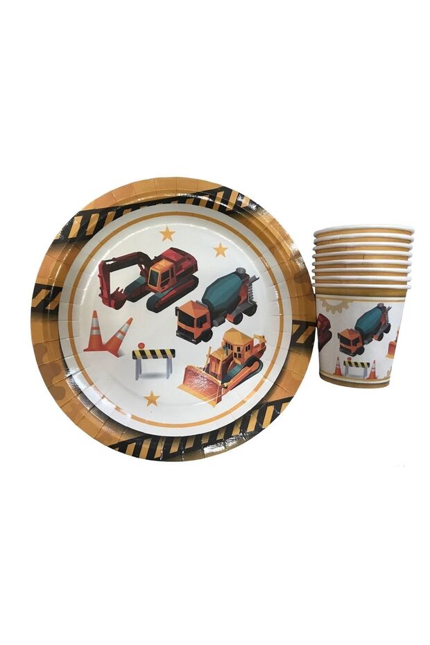 Inşaat Iş Makinaları Karton Tabak Bardak 8 Kişilik - 2
