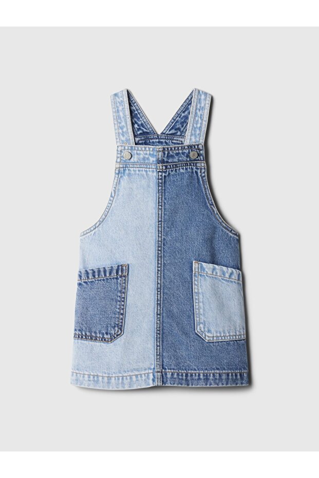 Kız Bebek Mavi Patchwork Denim Salopet - 1