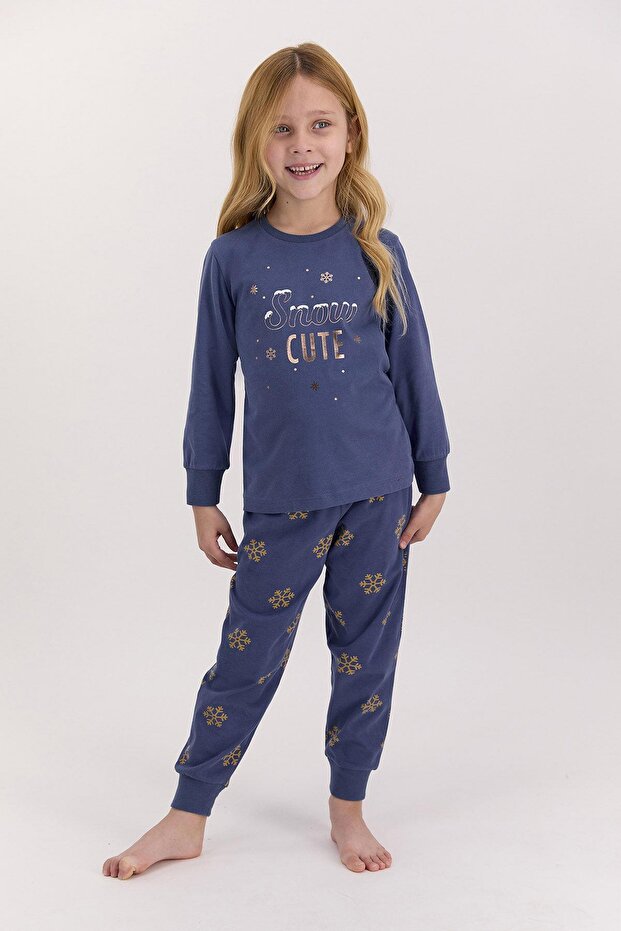 1426 Snow Funny Indigo Girls' Long Sleeve Pajama Set
