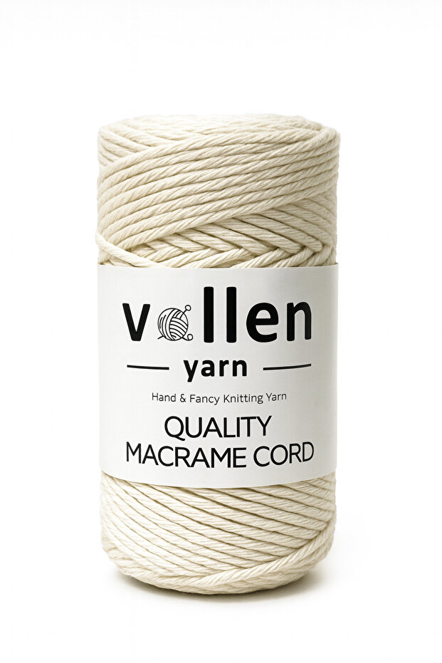 Taranan Makrome Ipi, 3mm Tek Büküm,makrome Örgü Ipi, Taranabilir Pamuk Makrome, Krem - 1