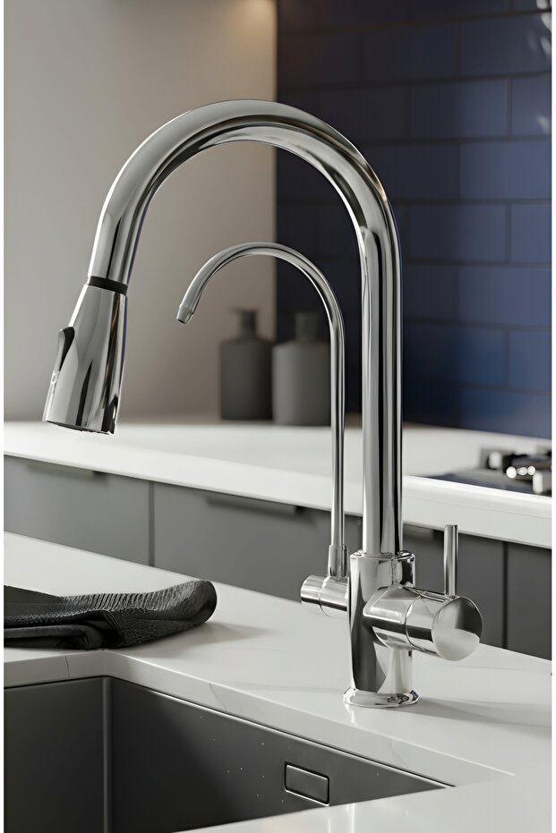 Vortex Purified Double Outlet Spiral Kitchen Faucet (Puppy Faucet) – 3-Way Brass Body A+