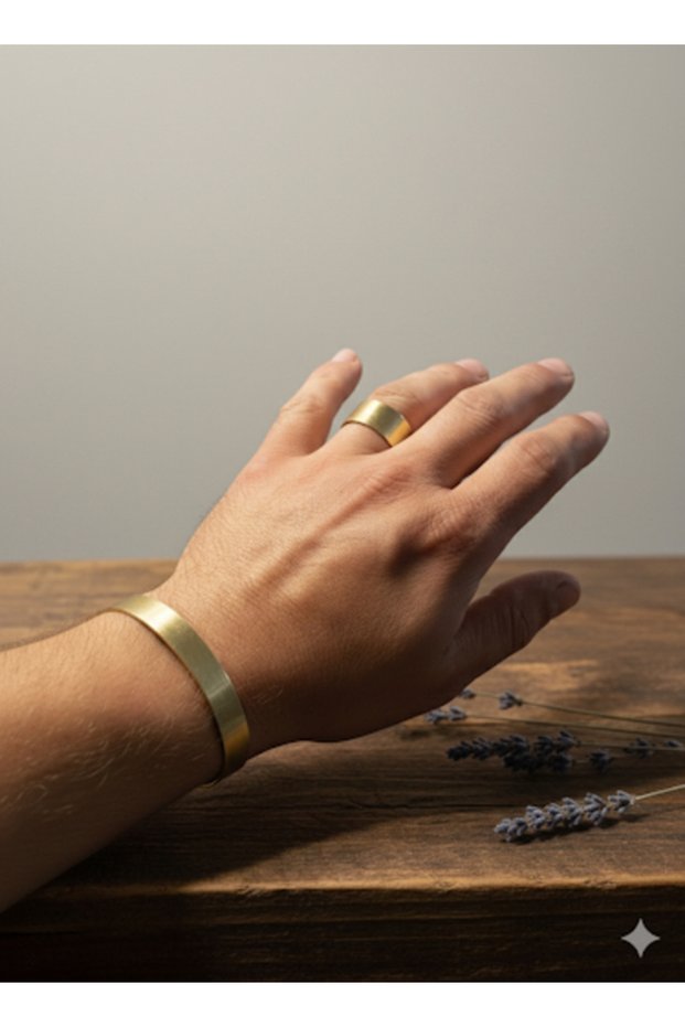 Som Brass Bracelet & Ring | Handmade – 0.8 mm Thickness, 10 mm Width | Unisex Design