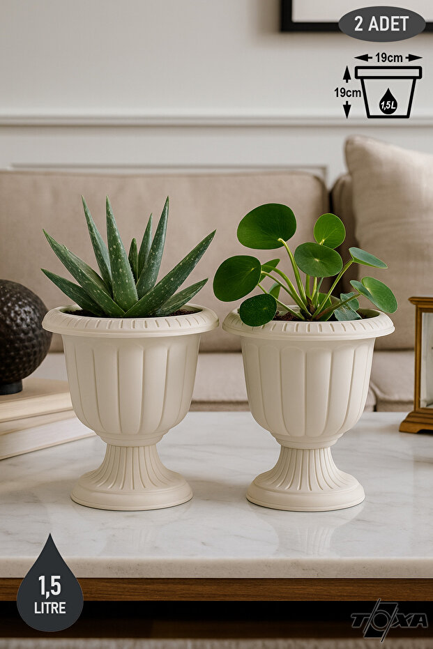 2 Adet Nergis Saksı 19cm Ayaklı Plastik Deliksiz Çiçek Saksısı - 1