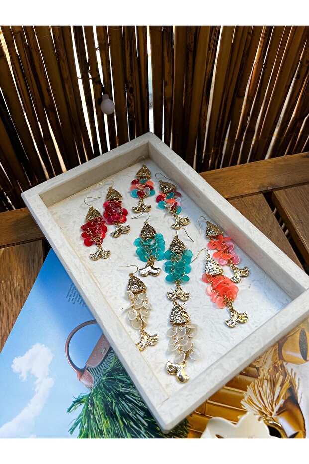 Sequin Dangle Fish Earrings - 5