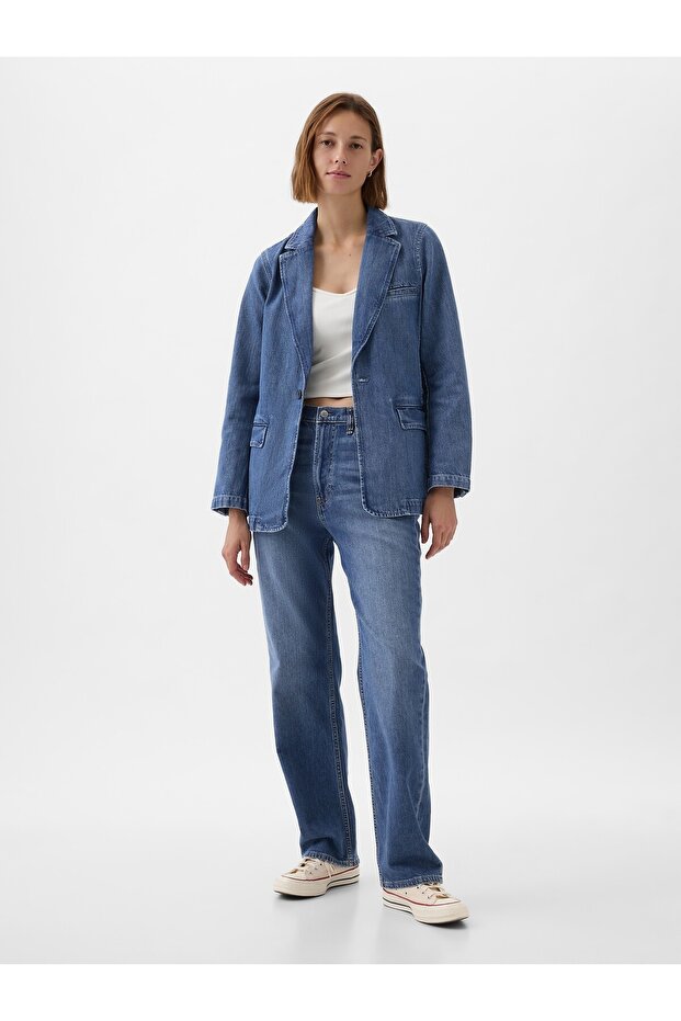 Kadın Mavi Denim Blazer - 4
