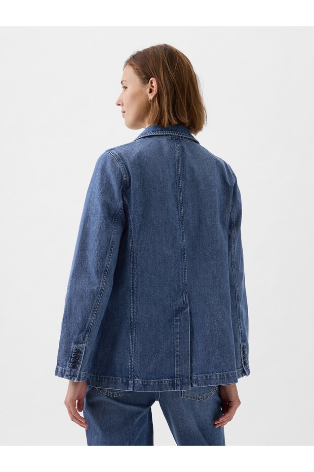 Kadın Mavi Denim Blazer - 5