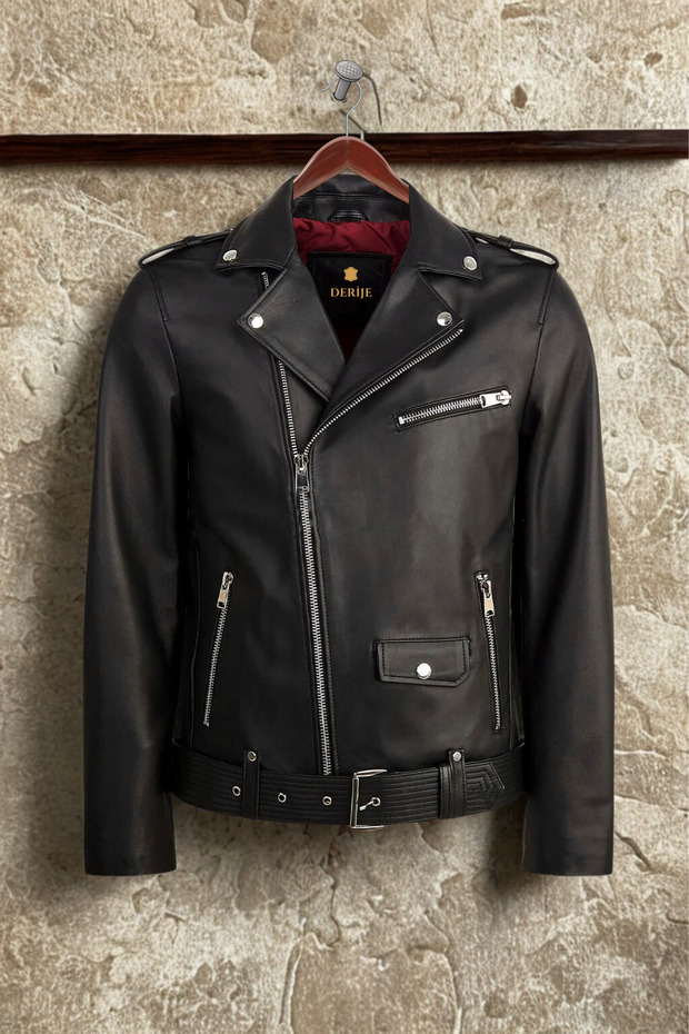 Alex Genuine Leather Black Men's Biker Style Coat
