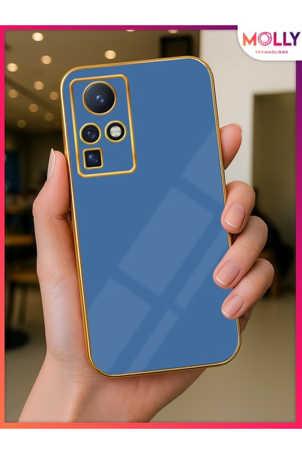 Luxury Silicone Case for Infinix Zero X Pro with Petrol Blue Edges Gold Detail