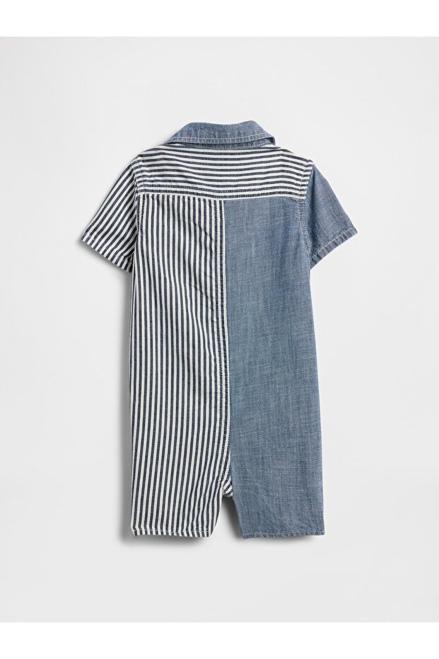 Bebek Mavi Chambray Çizgili Tek Parça - 3