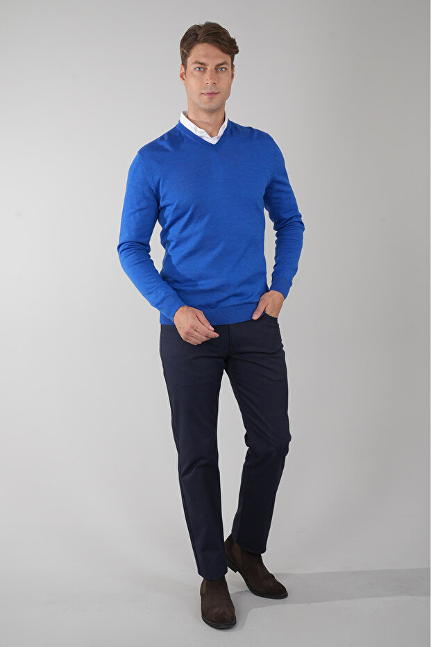 Basic V Yaka Sax Erkek Triko - 5