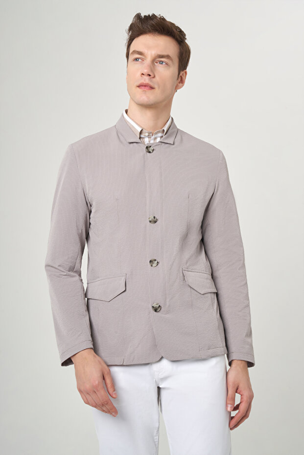 Stone Men's Buttoned Jacket Coat - 3