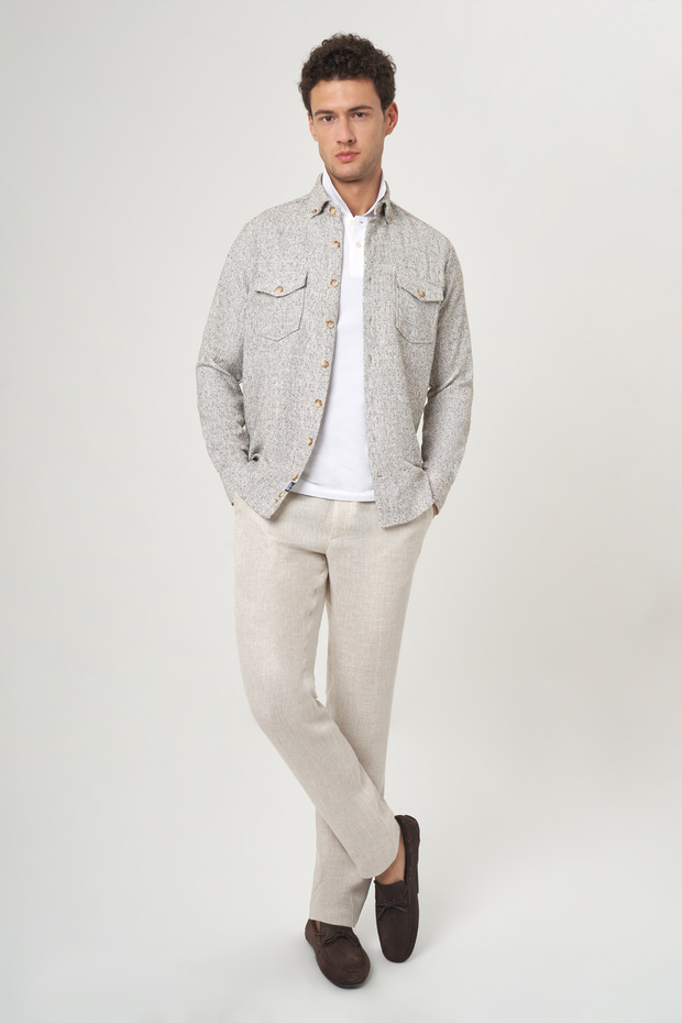 Regular Fit Uzun Kollu Kahve Flanel Erkek Gömlek - 4