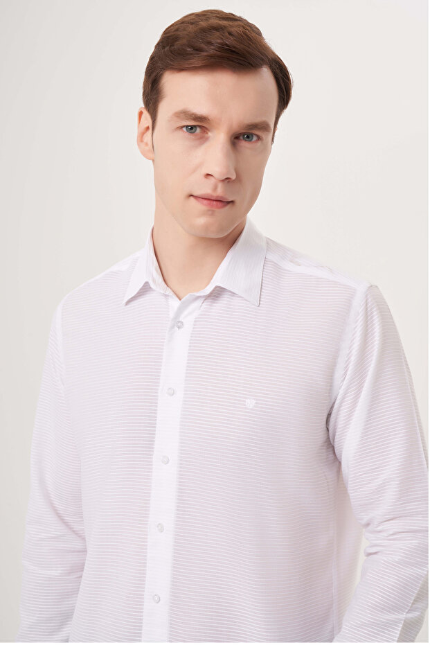 Regular Fit Beyaz Basic Spor Erkek Gömlek - 3