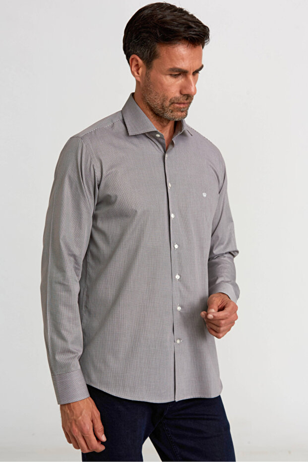 Regular Fit Uzun Kollu Kahve Klasik Erkek Gömlek - 3