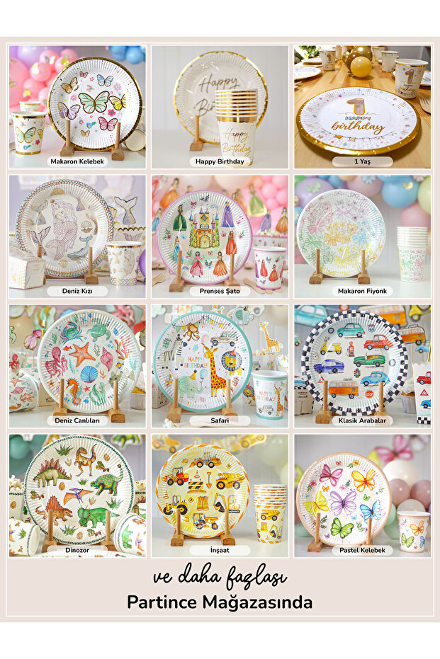 8 Kişilik Makaron Mavi Tema Kullan At Karton Tabak Bardak Çatal Kaşık Bıçak Parti Seti - 5