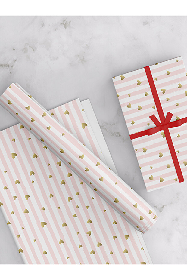 Hearts, Pink Stripes, Wrapping Paper