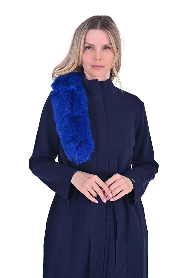 Steel Knitted Fur Detailed Knitwear Cap Dark Blue