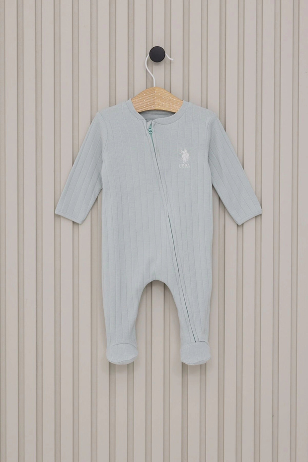 U.S. Polo Assn Water Green Long Sleeve Baby Romper