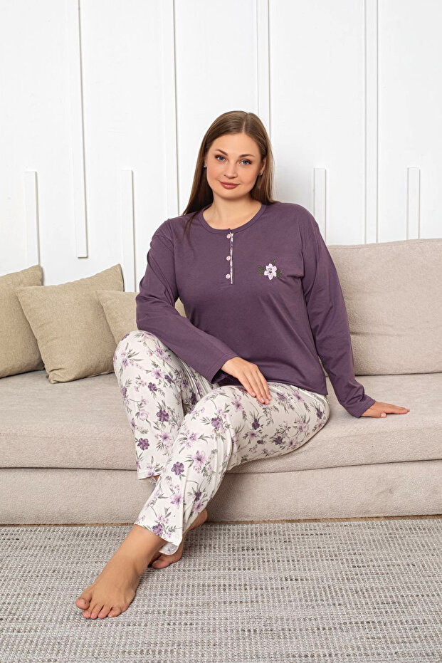 Long Sleeve 100% Cotton Plus Size Mother's Pajama Set - Mother's Special Series