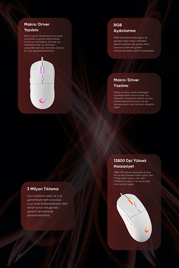 Radiant M1 Rgb Makrolu 12800 Dpi E-spor Örgü Kablo Profesyonel Gaming Mouse Oyuncu Mouse - 3