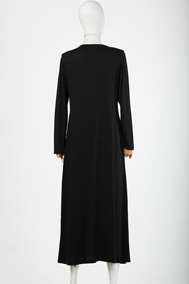 Penye Uzun Kol Astar Elbise SİYAH - 3