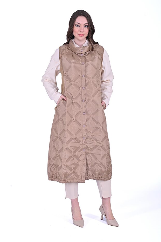 Pervane Kapitone Yelek SÜTLÜKAHVE - 2