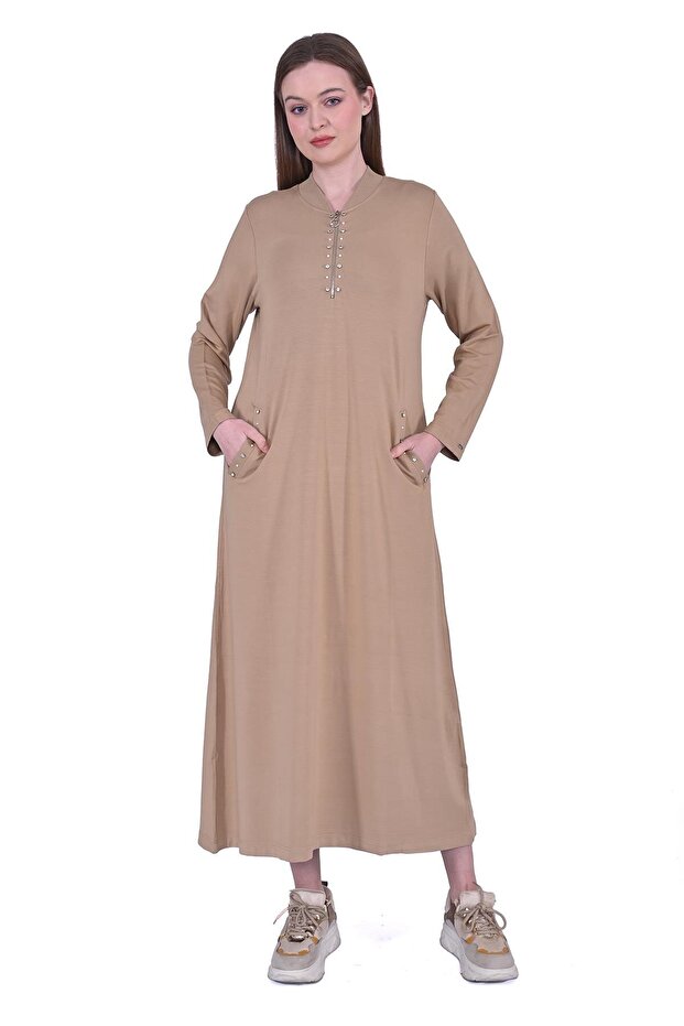 Taşlı Eşortman Elbise CAMEL - 2